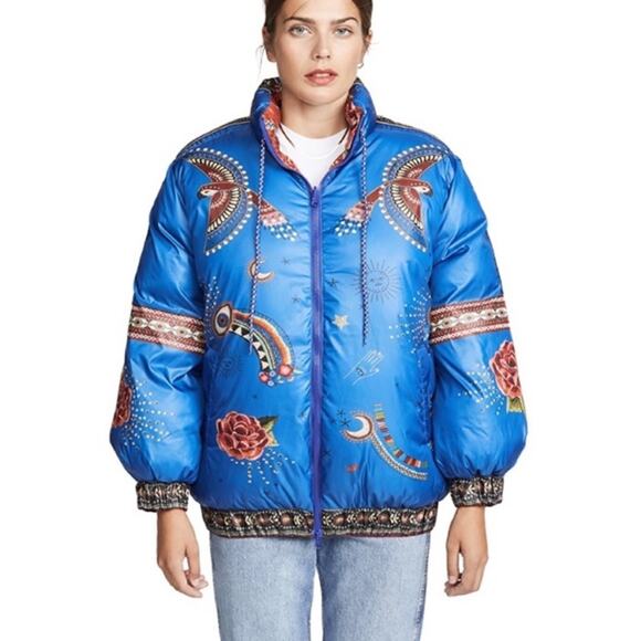 Farm Rio Reversible Mystic Puffer Jacket coat blue / red size XS NWT RARE HTF - Picture 1 of 16